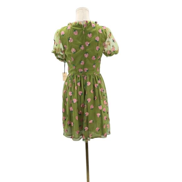 UNIQUE VINTAGE SMAK PARLOUR L green strawberry print mesh glitter dress - Picture 9 of 9